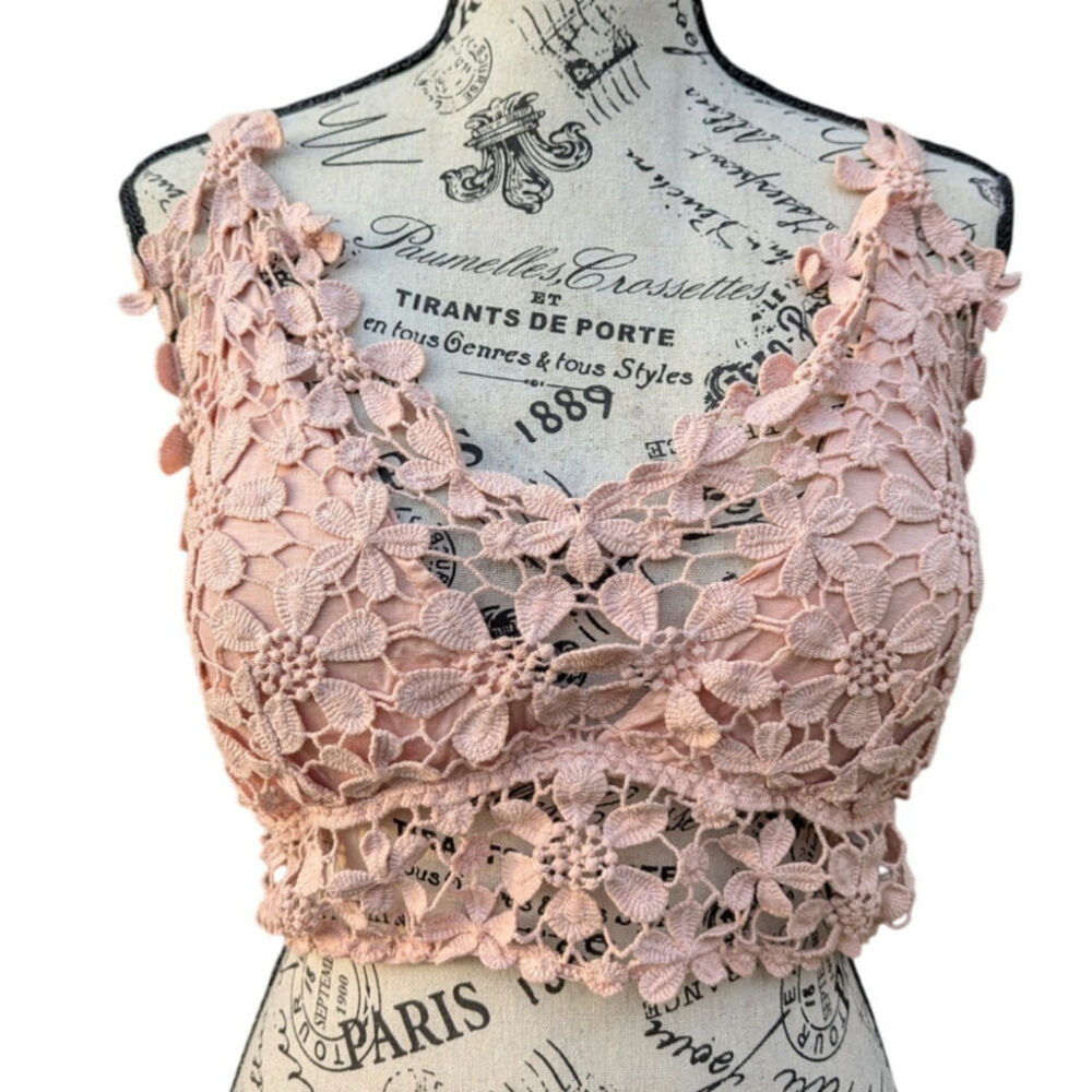 Coquette Girly Boho Pink Lace Bustier Crop Top XL Date Night Festival Fairy